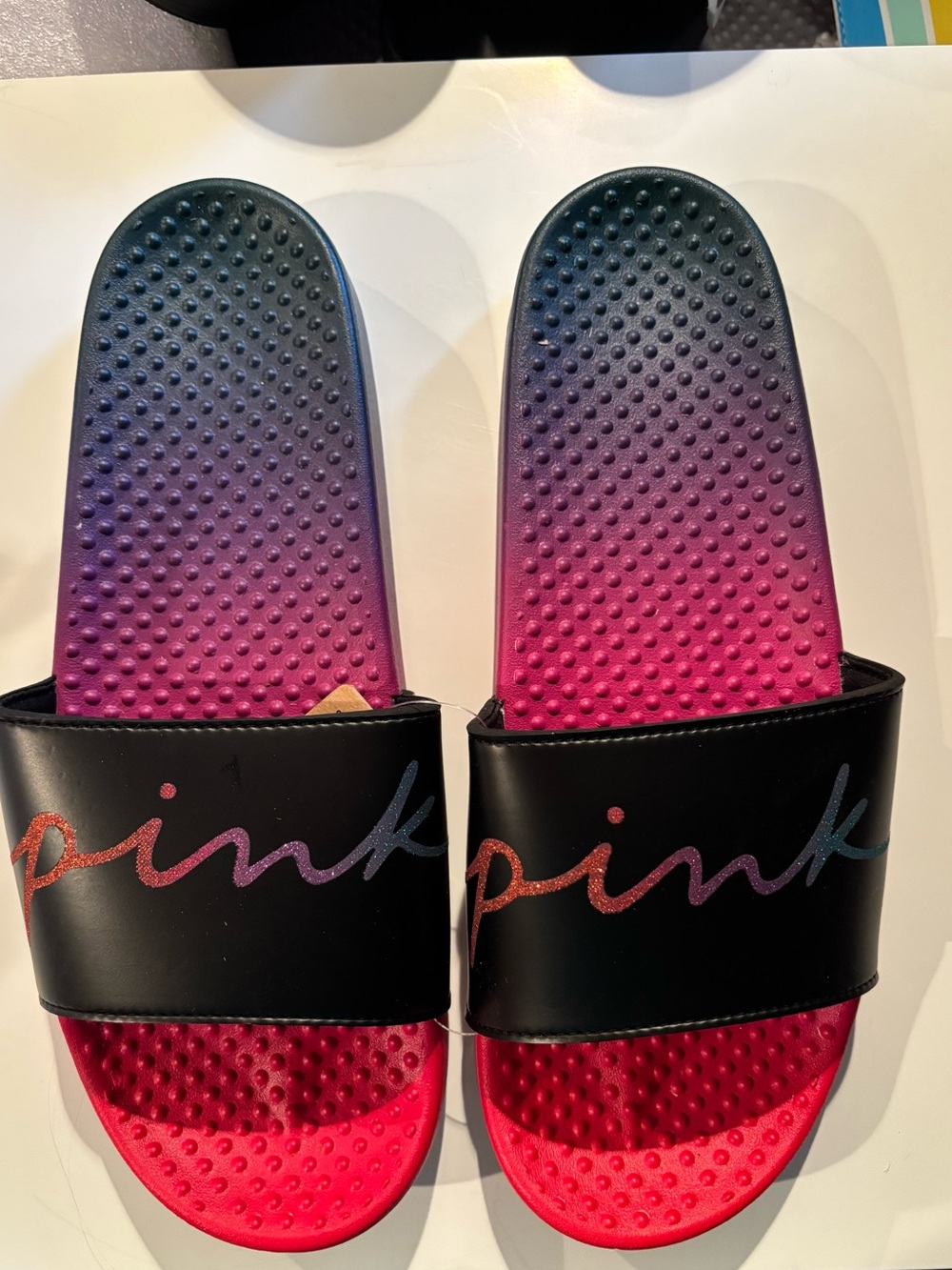 PINK Ombre Slide Sandals - Pink/Blue Gradient